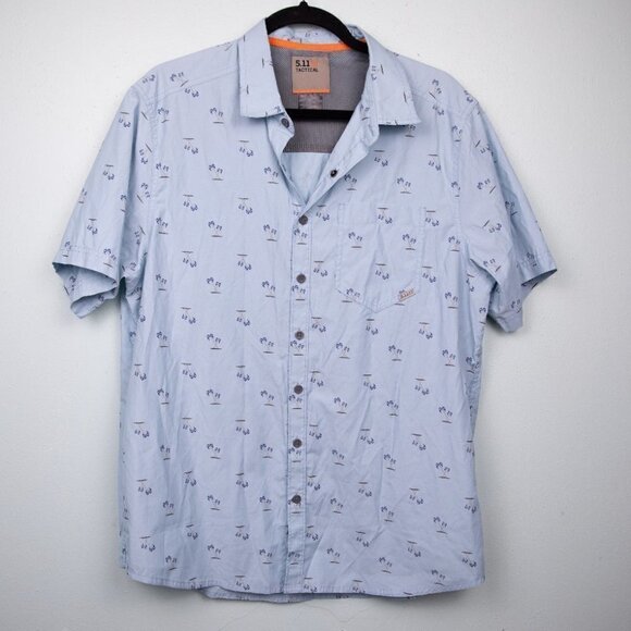 5.11 Tactical Life's a Breach glacier blue palm print button down shirt-M - Picture 1 of 4